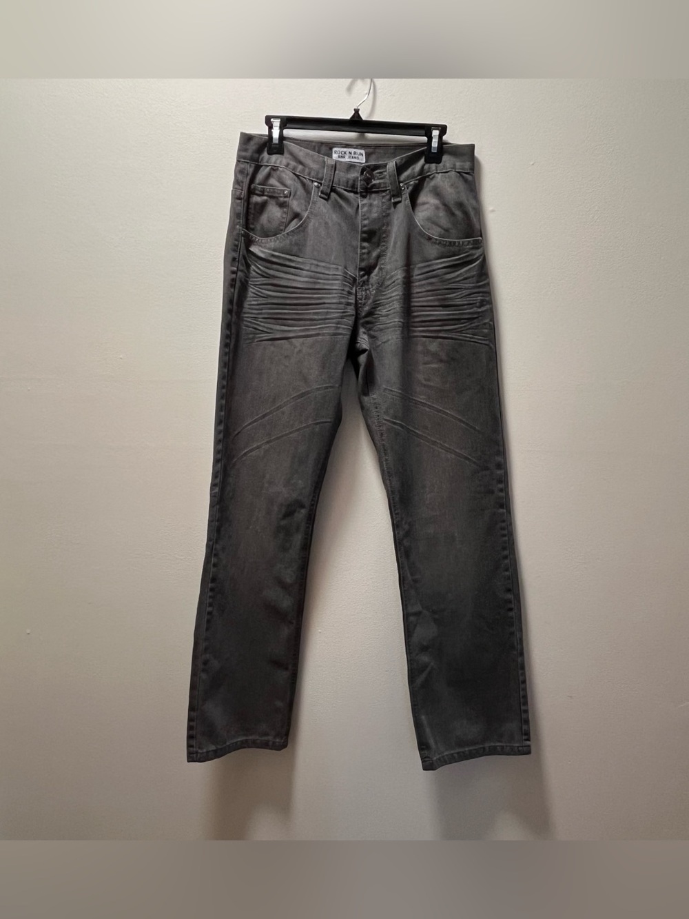Rock N Run Y2K Vintage Skater Grunge Straight Leg Men’s Jeans, 32x32, Gray Black
